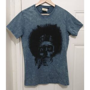 Ron Abraham designer Lenny Kravitz skull tshirt womens medium dusty blue